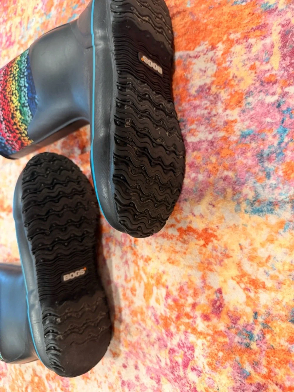 Bogs Black Rain Boots with Rainbow Speckled Upper